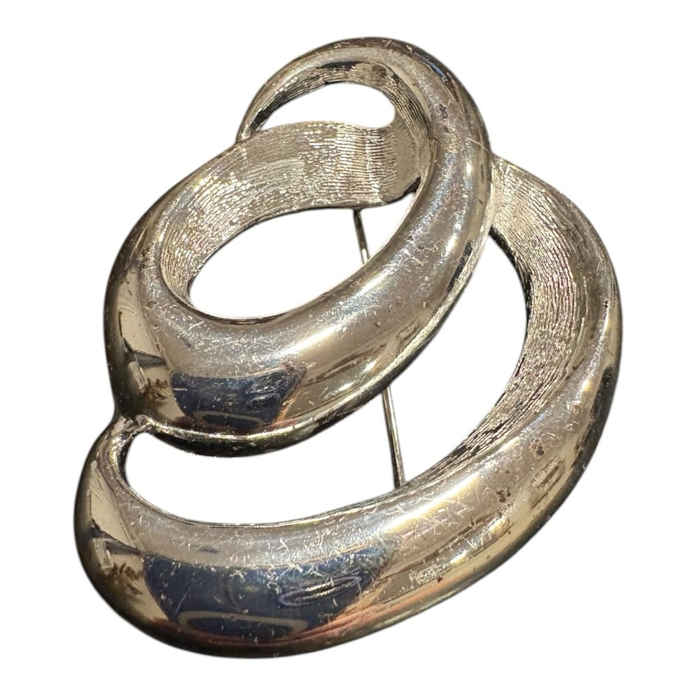 Napier Vintage Silver Tone Double Loop Modernist Brooch Pin J21